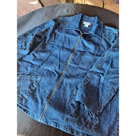 Country Store Denim Jacket Women 1X Full Zip Sequins Long Sleeve - Picture 6 of 8